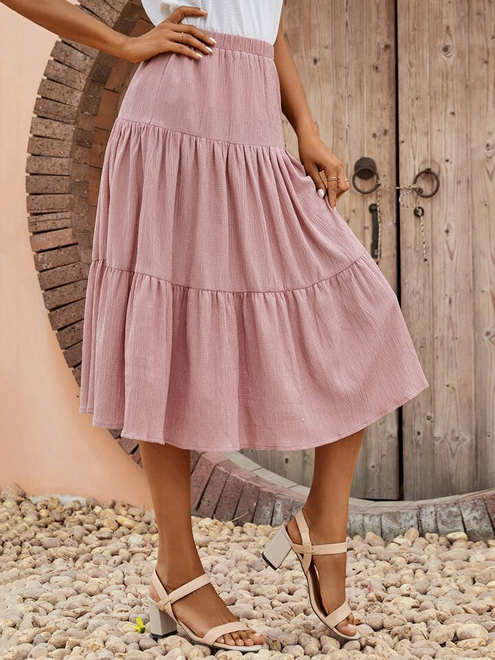 SHEIN LUNE Solid Ruffle Hem Skirt | SHEIN