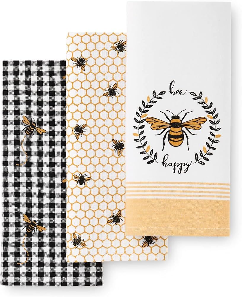 Elrene Home Fashions Farmhouse Living Bee Happy Honeycomb Kitchen Tea Towels, Dish Towels, 18 Inc... | Amazon (US)