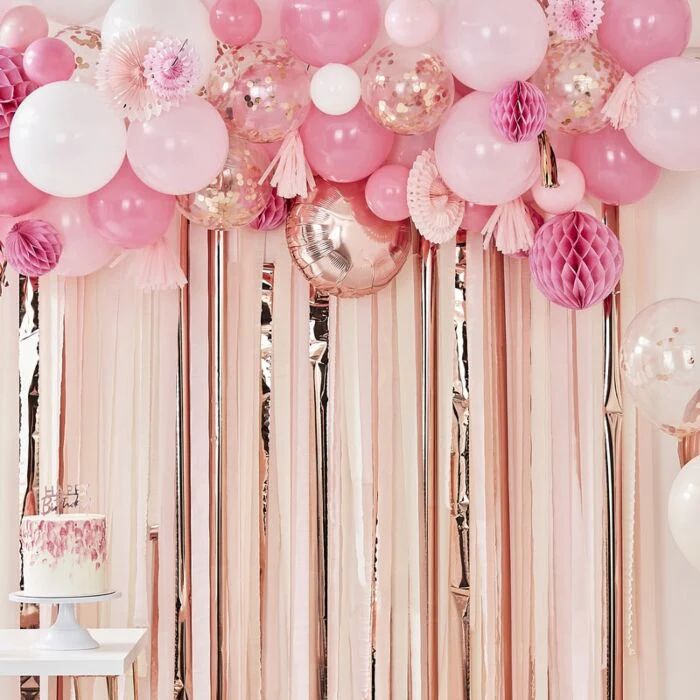 Pink and Rose Gold Balloon and Fan Garland | Ellie and Piper
