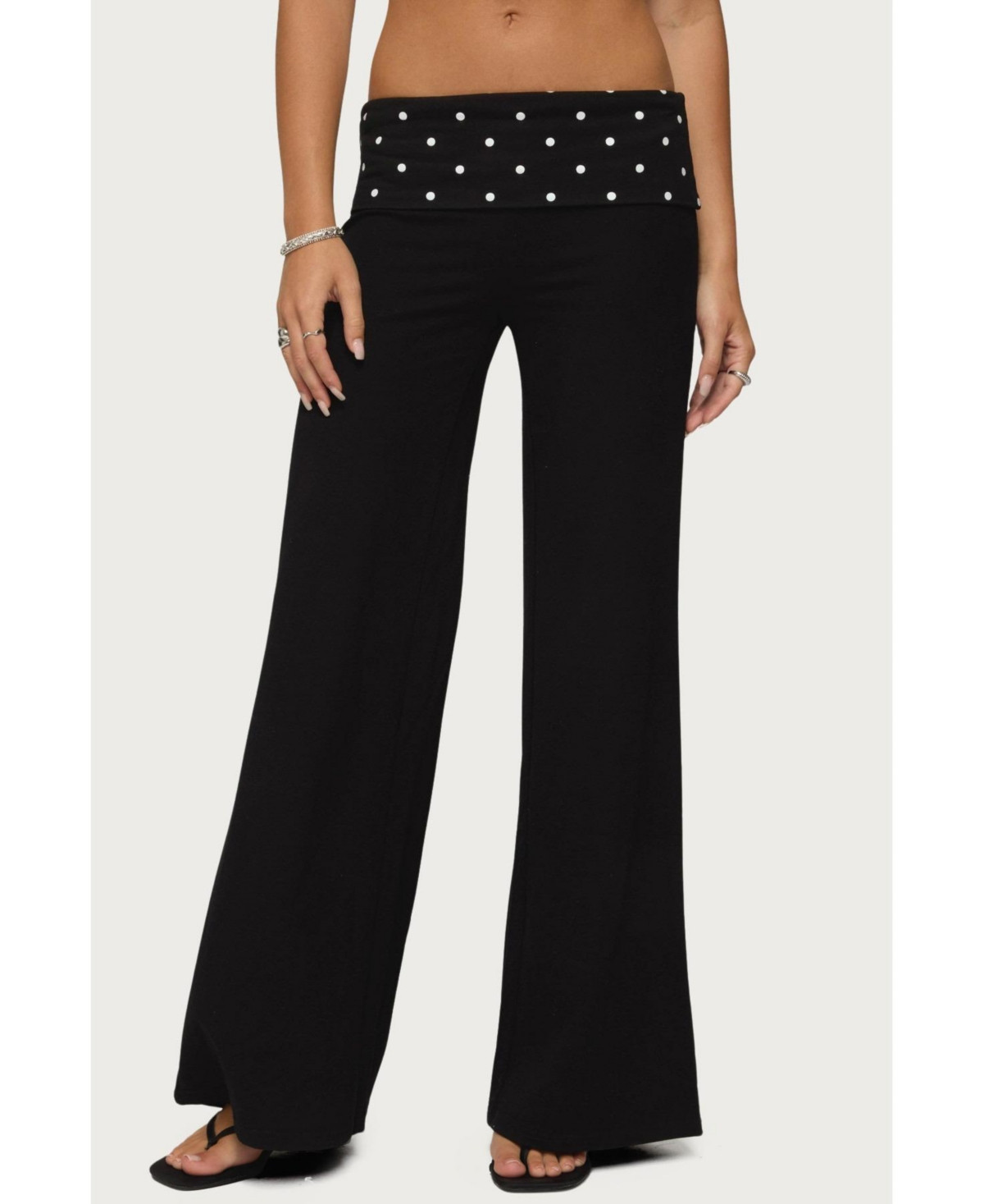 Edikted Women's Reeva Polka Dot Fold Over Pants - Black | Macy's