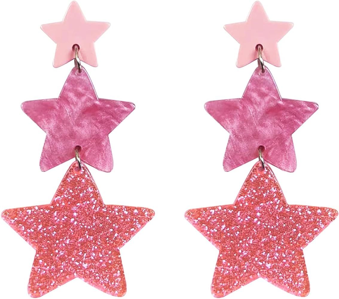 Star Earrings Multilayer Acrylic Big Star Drop Dangle Earrings Colorful Neon Star Tassel Earrings... | Amazon (US)
