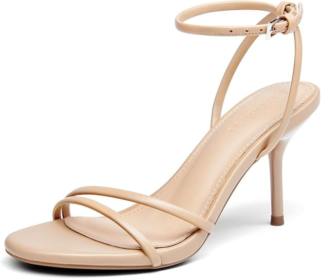 Coutgo Womens Strappy High Heels Open Almond Toe Dress Shoes Ankle Strap Summer Heeled Sandals | Amazon (US)