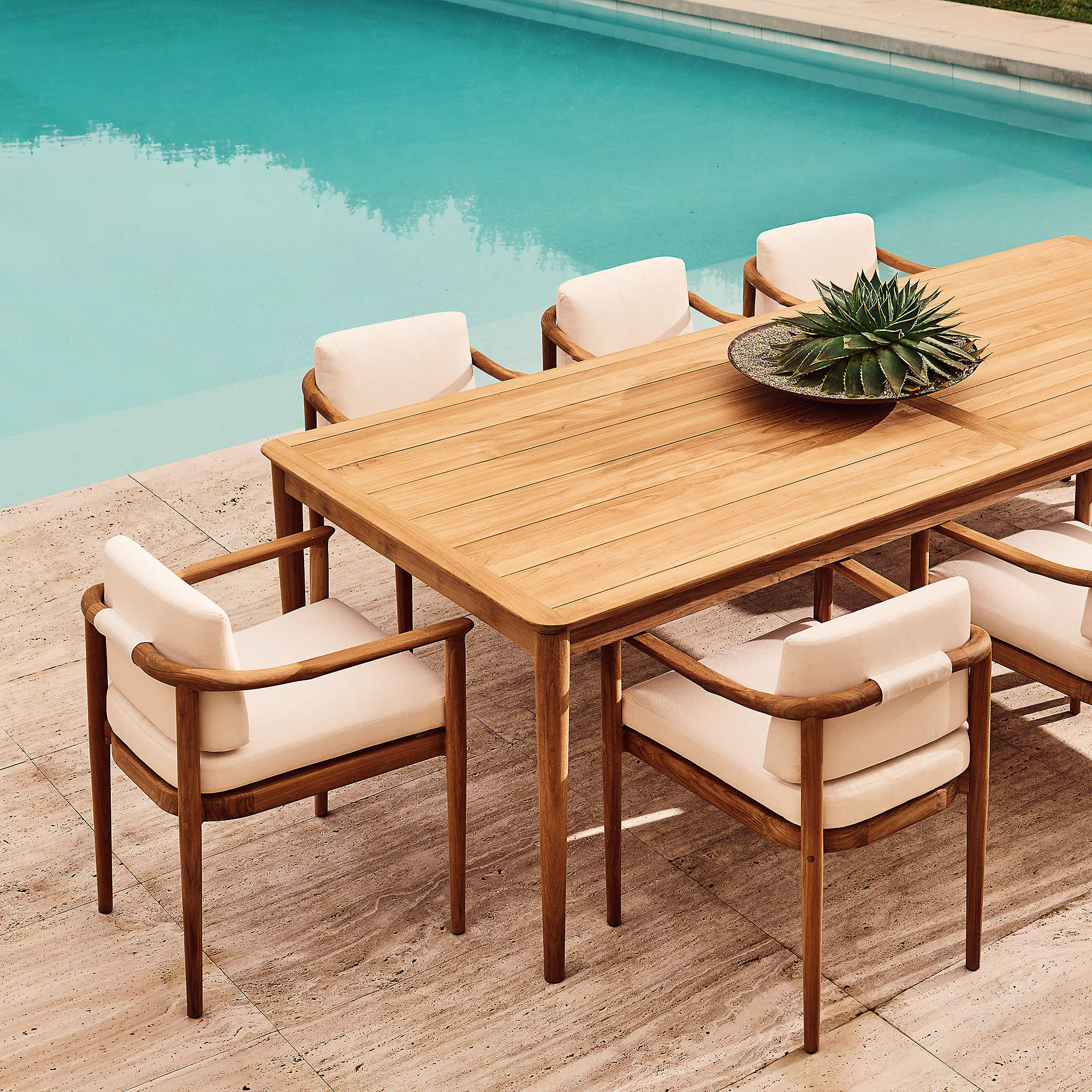 Tide Teak Outdoor Dining Armchair With Ivory Sunbrella® Cushion, outdoor dining chairs

#LTKHome