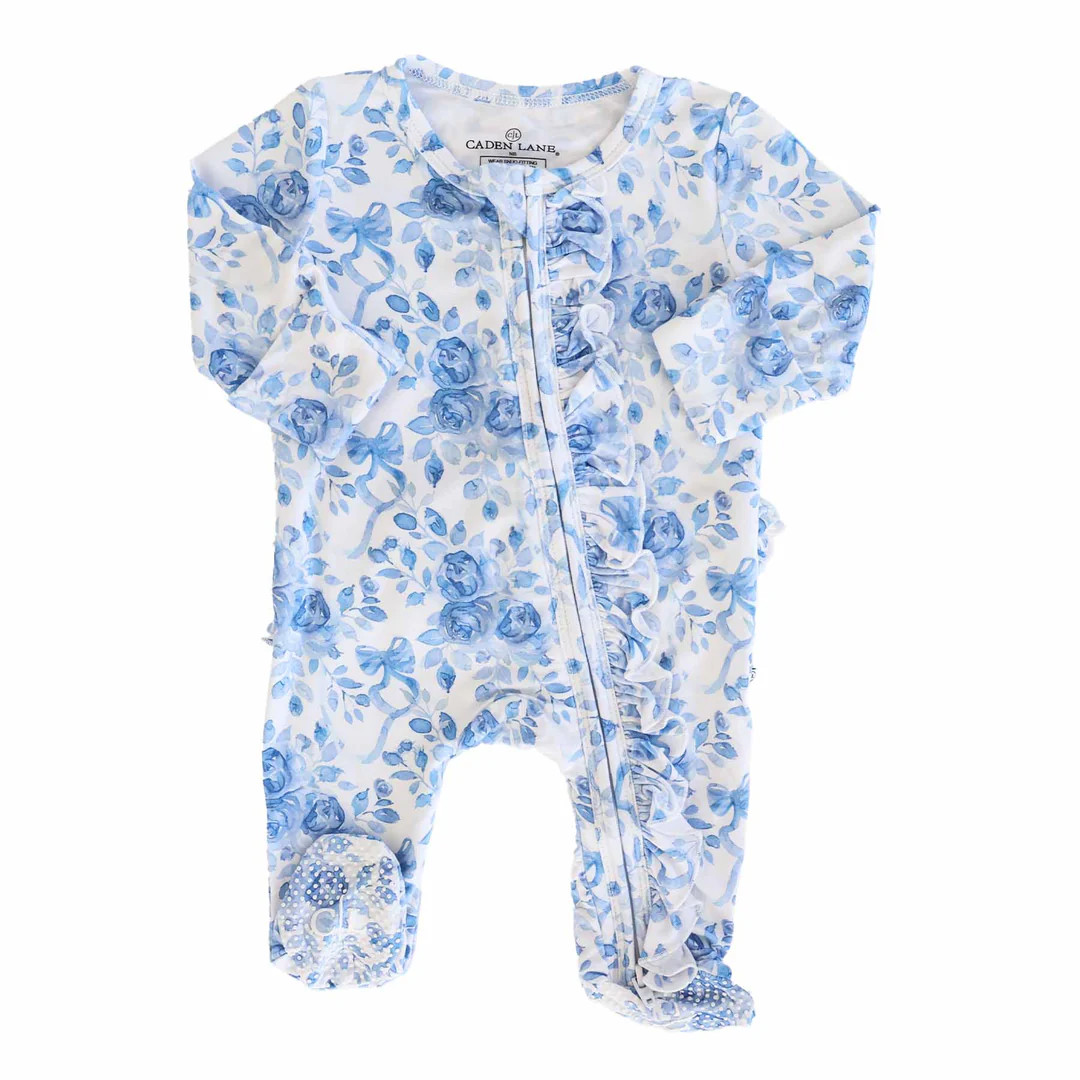 Betsy's Blooms Ruffle Zipper Footie | Caden Lane