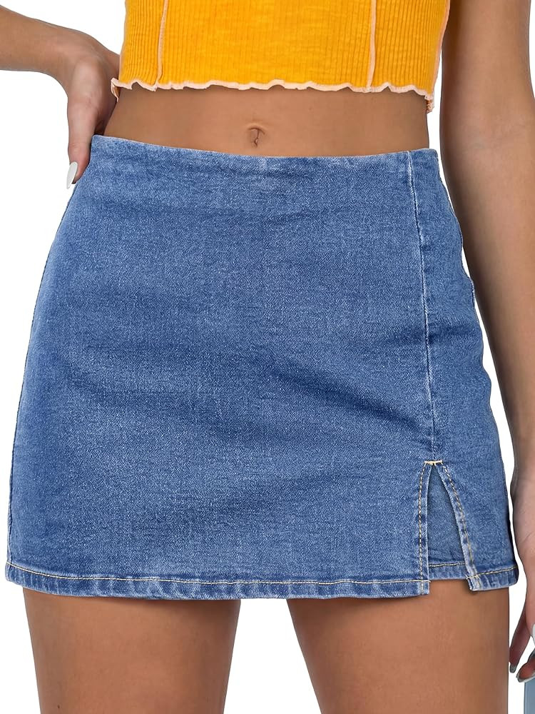 ANRABESS Jean Skorts for Women High Waisted Side Slit Summer Casual Mini Skirts Y2K Trendy Stretc... | Amazon (US)