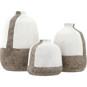 Creative Co-Op White & Grey Terracotta Vertical Stripe Vase, Grey | Amazon (US)