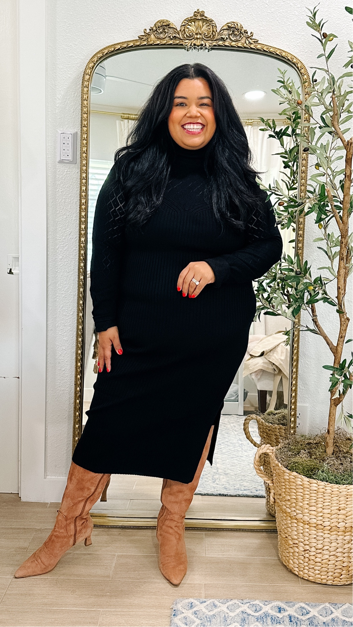 This Walmart dress is so so so cute and elegant and under $40! Wearing the xl here and my boots are from Naturalizer and they are the Deesha style. I have them in wide calf and they are so amazing! I would say the shoes fit true to size. 

Fall outfit, fall dress, boots, wide calf boots, fall family photos, plus size fashion, work outfit, midi dress, mock neck

#LTKMidsize #LTKWorkwear #LTKPlusSize