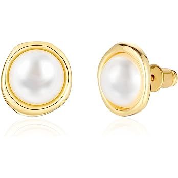 Pearl Stud Earrings 16K Gold Plated 925 Sterling Silver Needle Statement Jewelry Christmas Studs ... | Amazon (US)