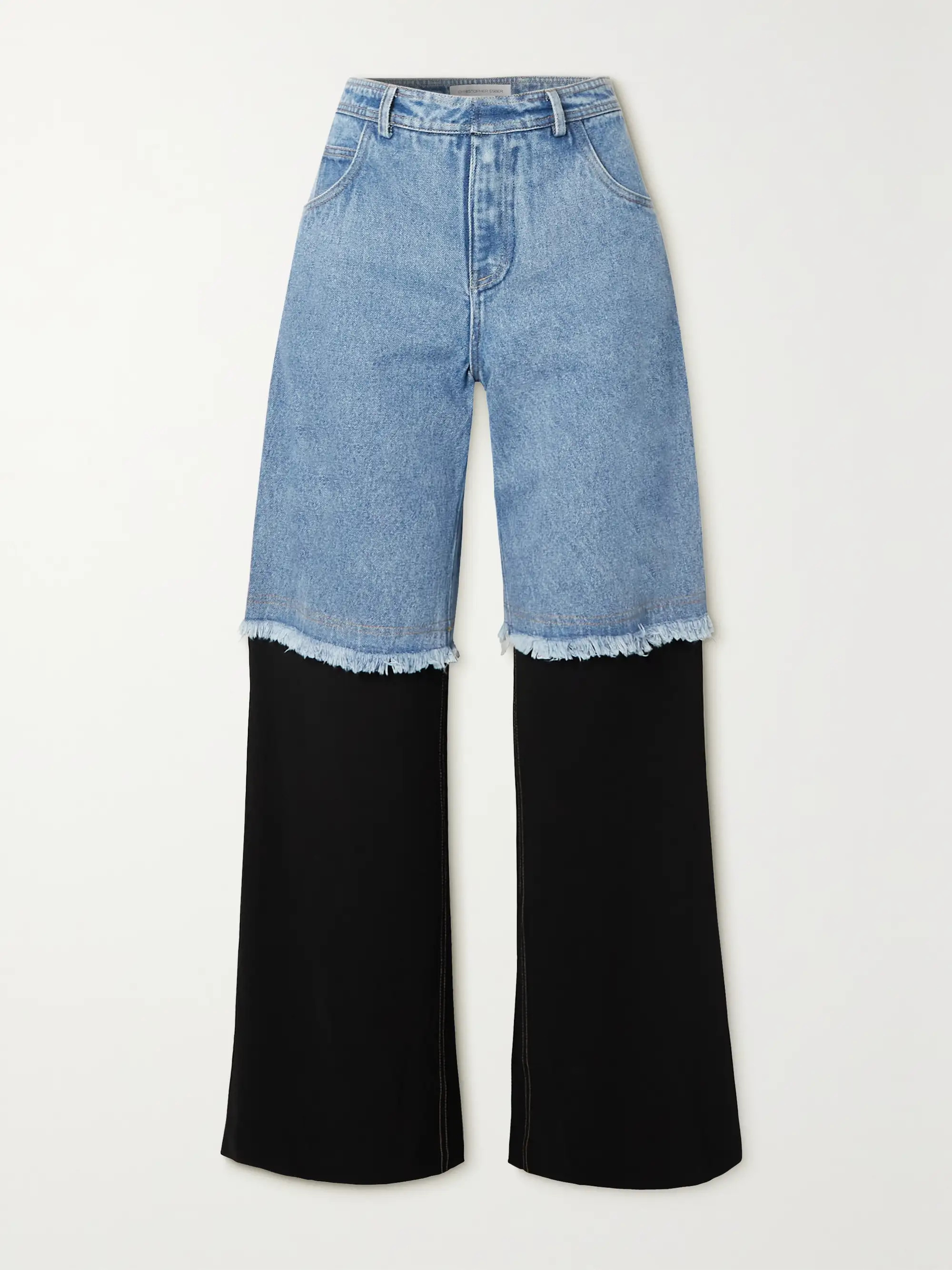 CHRISTOPHER ESBER Deconstruct jersey-trimmed frayed high-rise straight-leg jeans | NET-A-PORTER | NET-A-PORTER (UK & EU)
