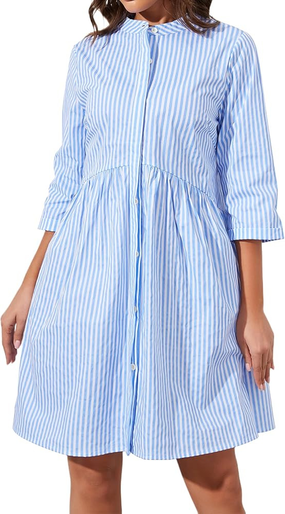 Ythomm Womens Striped Shirt Dresses Casual Button Down Collared Tunic Blouse Mini Dress Loose Fit... | Amazon (US)