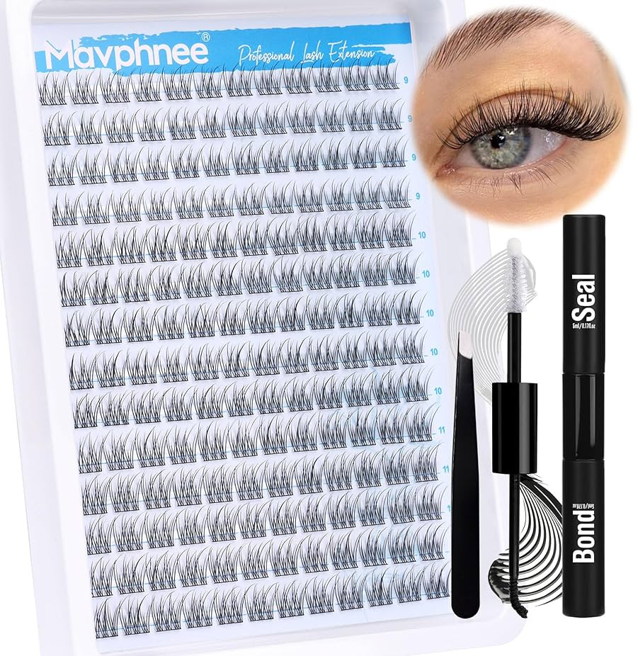 Natural Cluster Lashes Kit 168 Pcs Wispy Lash Extensions CC-Curly 9-11MM Mixed Lengths Eyelash Ex... | Amazon (US)