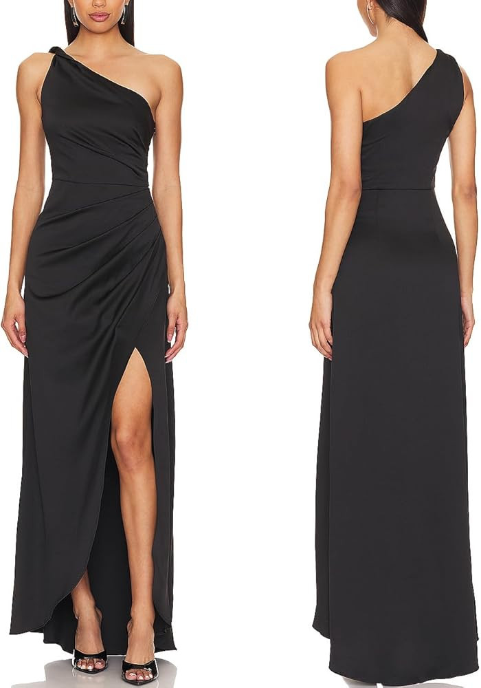 Capuffy Women's Sexy One Shoulder Long Formal Dress Ruched Waist High Split Cocktail Wedding Gues... | Amazon (US)