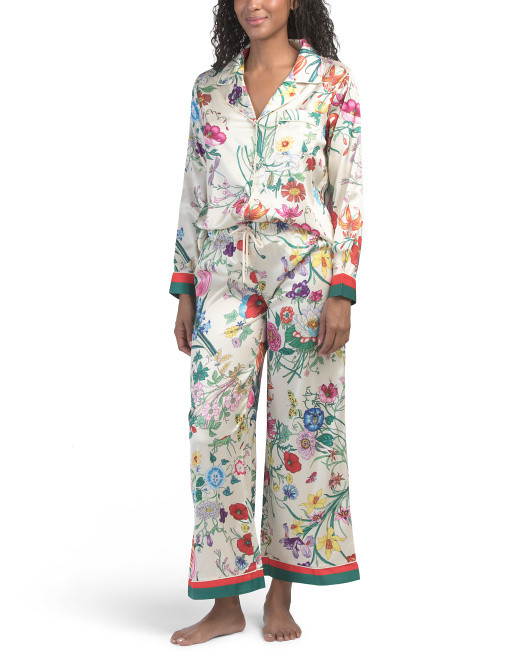 2pc Satin Floral Pajama Set With Contrast Trim | TJ Maxx