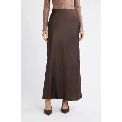 Open Edit Satin Midi Skirt in Black at Nordstrom, Size Medium | Nordstrom