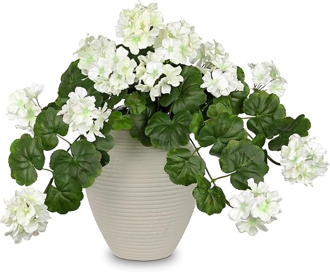 Briful Realistic Silk Geraniums Flowers for Outdoor & Indoor Decor, 19.6” Wide Lush White Artif... | Amazon (US)