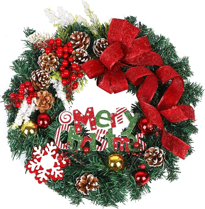 18" Christmas Wreath, Artificial Winter Christmas Red Wreath, Front Door Christmas Wreath for Ind... | Amazon (US)