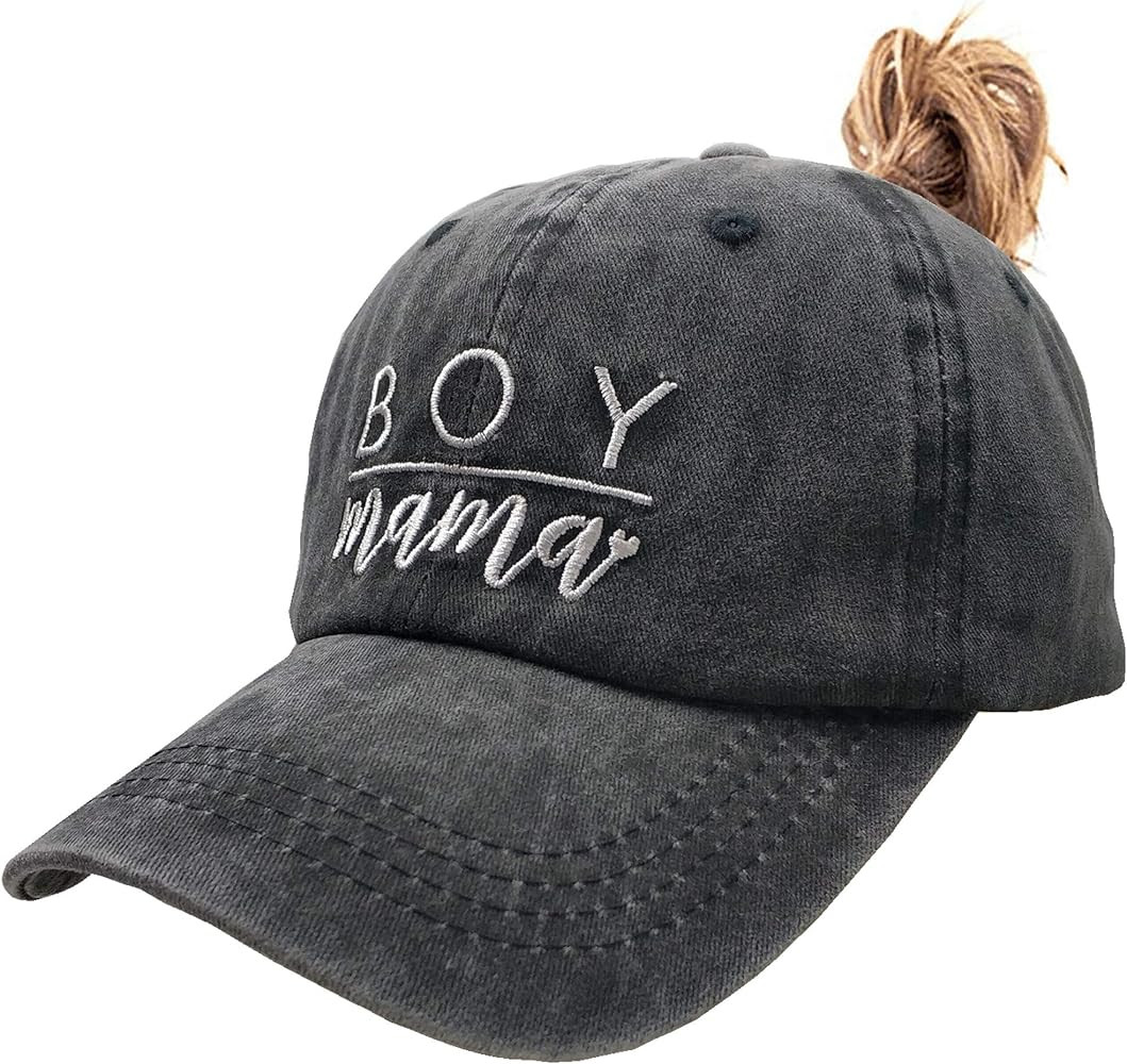 Waldeal Women's Baseball Cap Boy Mama Mom Vintage Distressed Dad Hat, Black Ponytail, One Size | Amazon (CA)