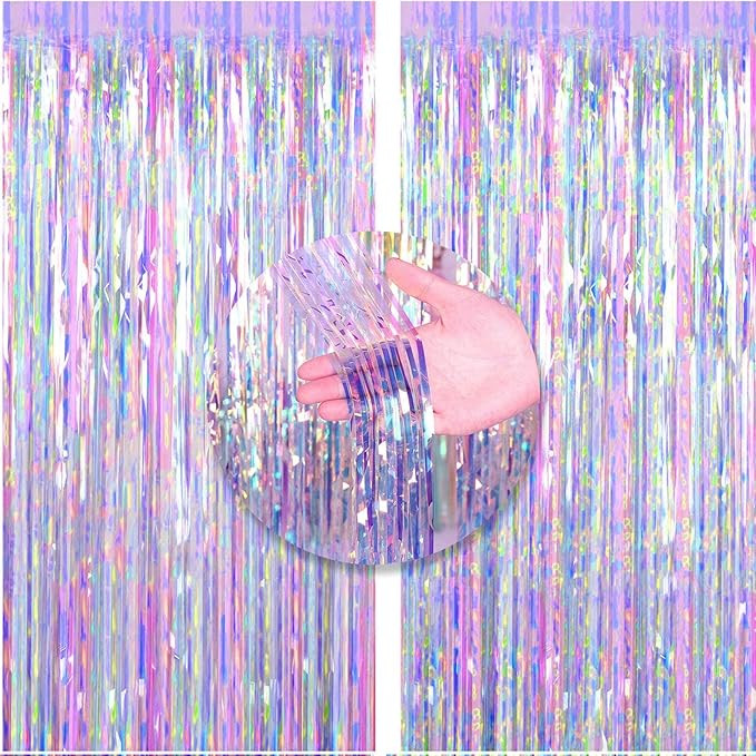 FECEDY 2pcs 3ft x 8.3ft Shiny Corlorful Metallic Tinsel Foil Fringe Curtains Photo Booth Props fo... | Amazon (US)