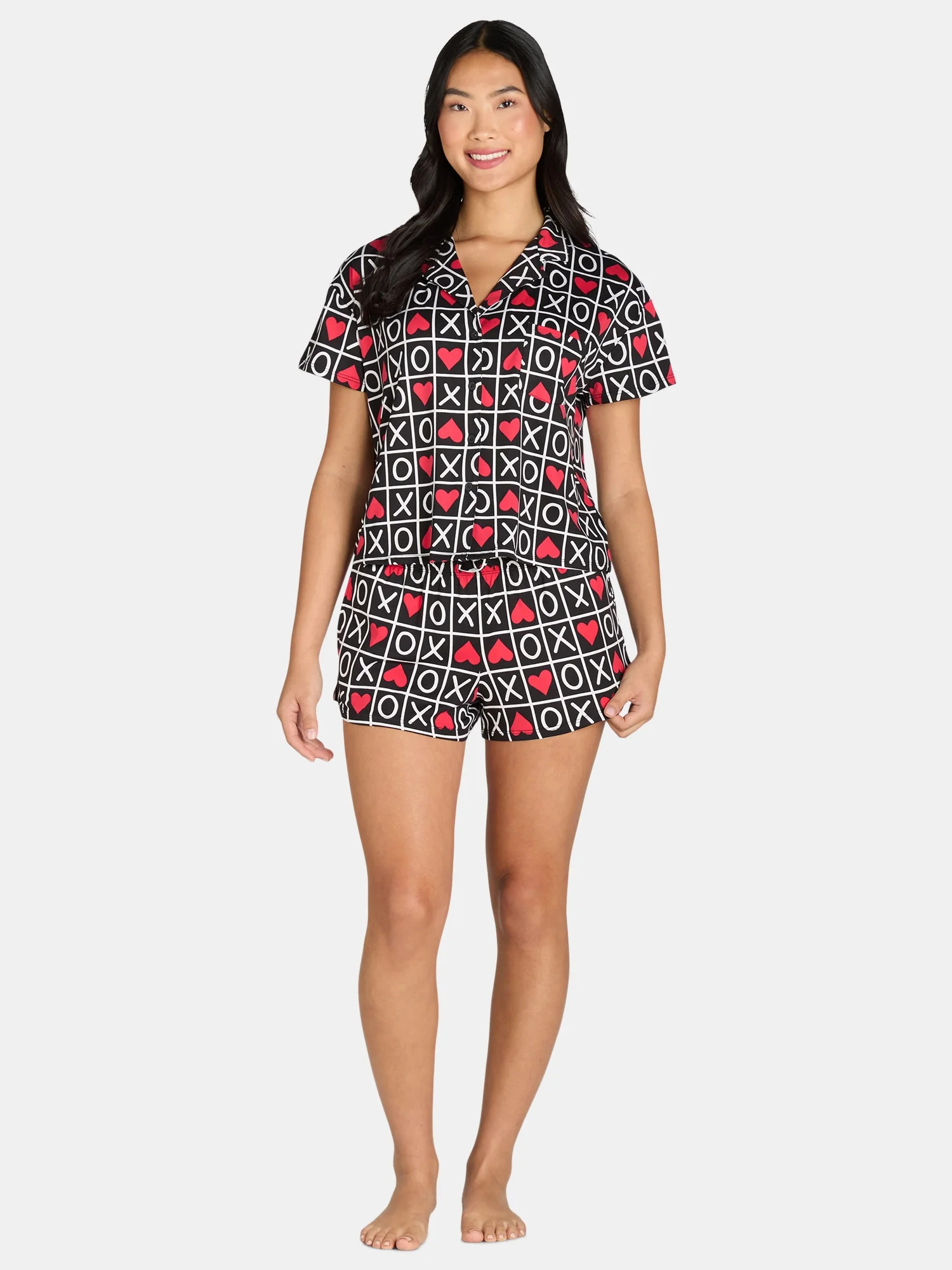 Women’s Valentine’s Day Print Shorty Notch Collar Pajama Set from Way to Celebrate, 2-Piece, ... | Walmart (US)