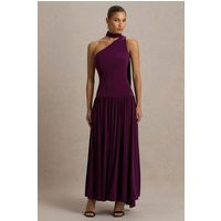 Freesia | Plum Asymmetric-Neck Maxi Dress With Scarf-Detail | Club L London