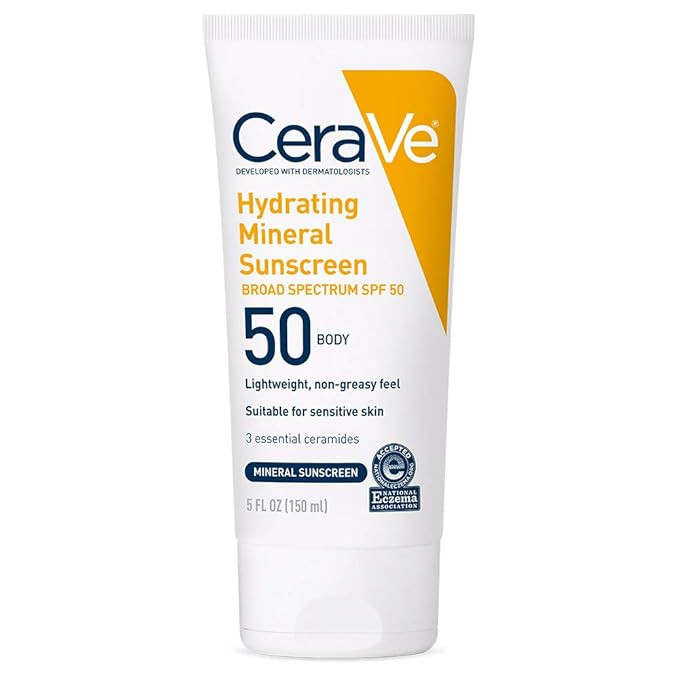 CeraVe 100% Mineral Sunscreen SPF 50 | Body Sunscreen with Zinc Oxide & Titanium Dioxide for Sens... | Amazon (US)