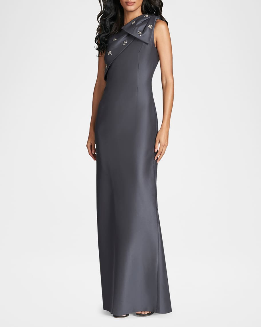 Sachin & Babi Olivia One-Shoulder Mikado Column Gown | Neiman Marcus