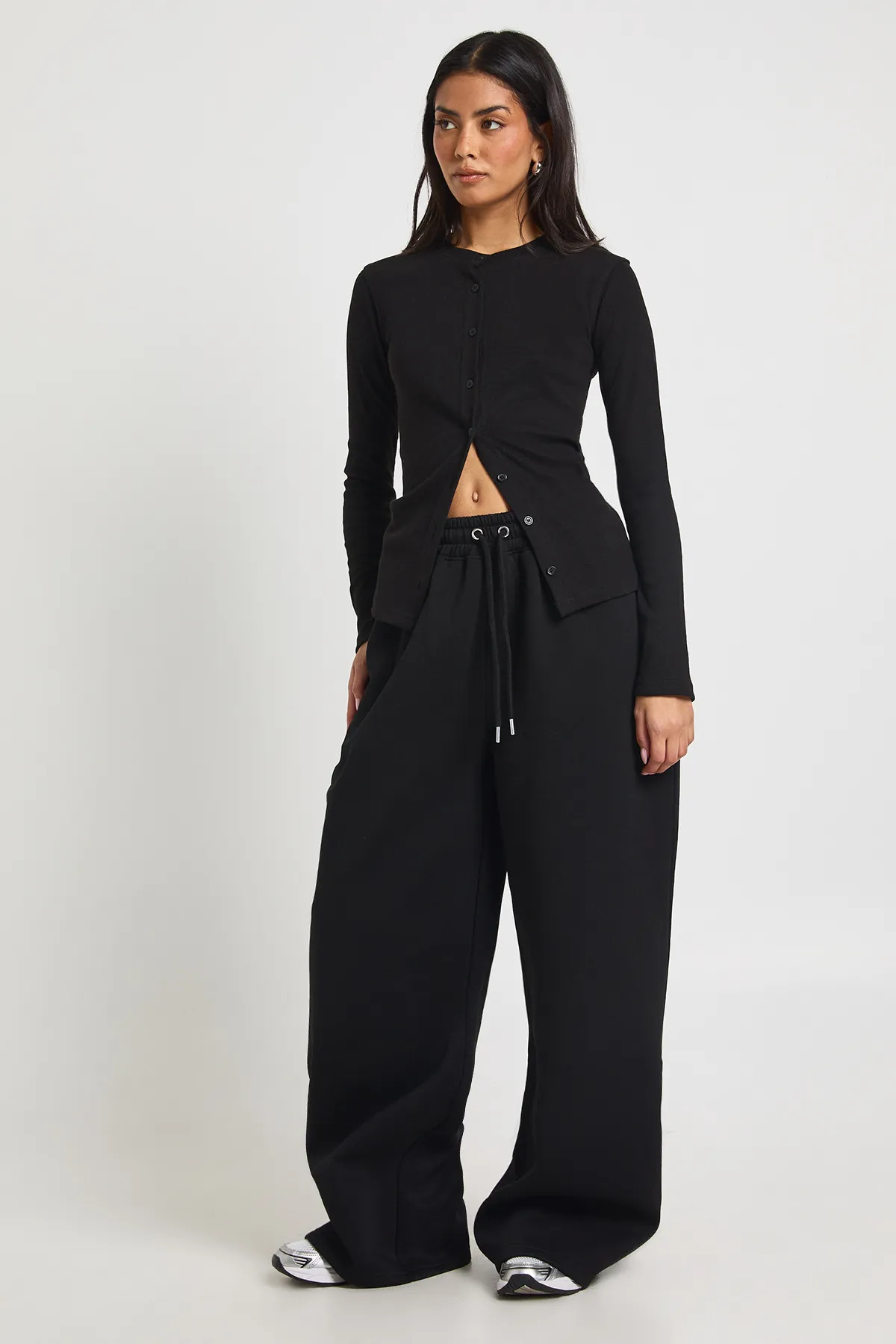 Rib Button Through Long Sleeve Top Tracksuit | Boohoo.com (UK & IE)