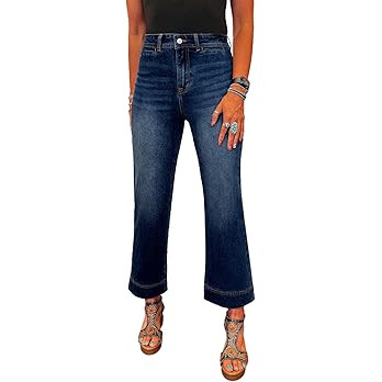 SHEWIN Women Wide Leg Jeans High Waisted Stretch Denim Pants Inseam 25-26 inch | Amazon (US)