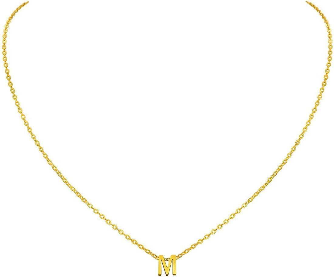 Tiny Initial Necklace, 18K Gold Plated Stainless Steel Initial Necklace Dainty Personalized Lette... | Amazon (US)