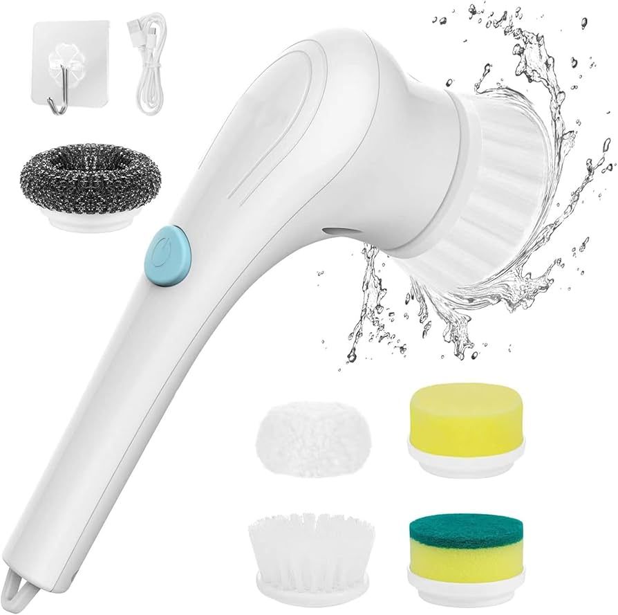 Electric Cleaning Brush Scrub Brush,Portable Scrub Brush Brush Bring 5 Replaceable Brush Heads,El... | Amazon (US)