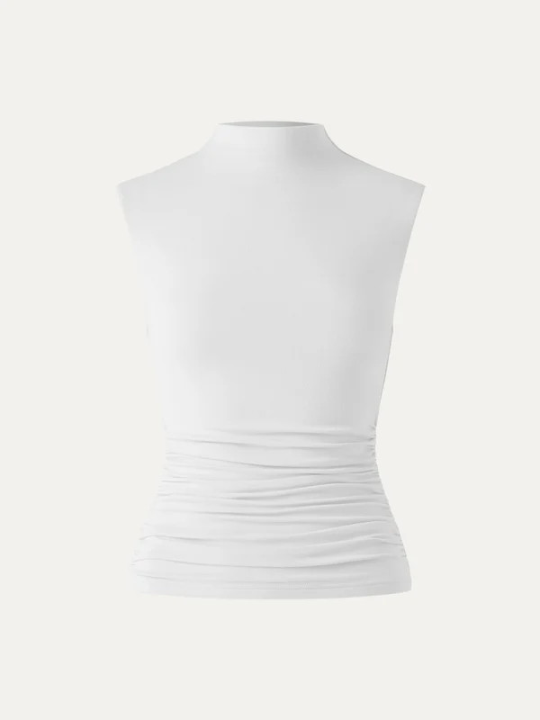 Mock Neck Ruched Sides Tank-Hip Length | OGL