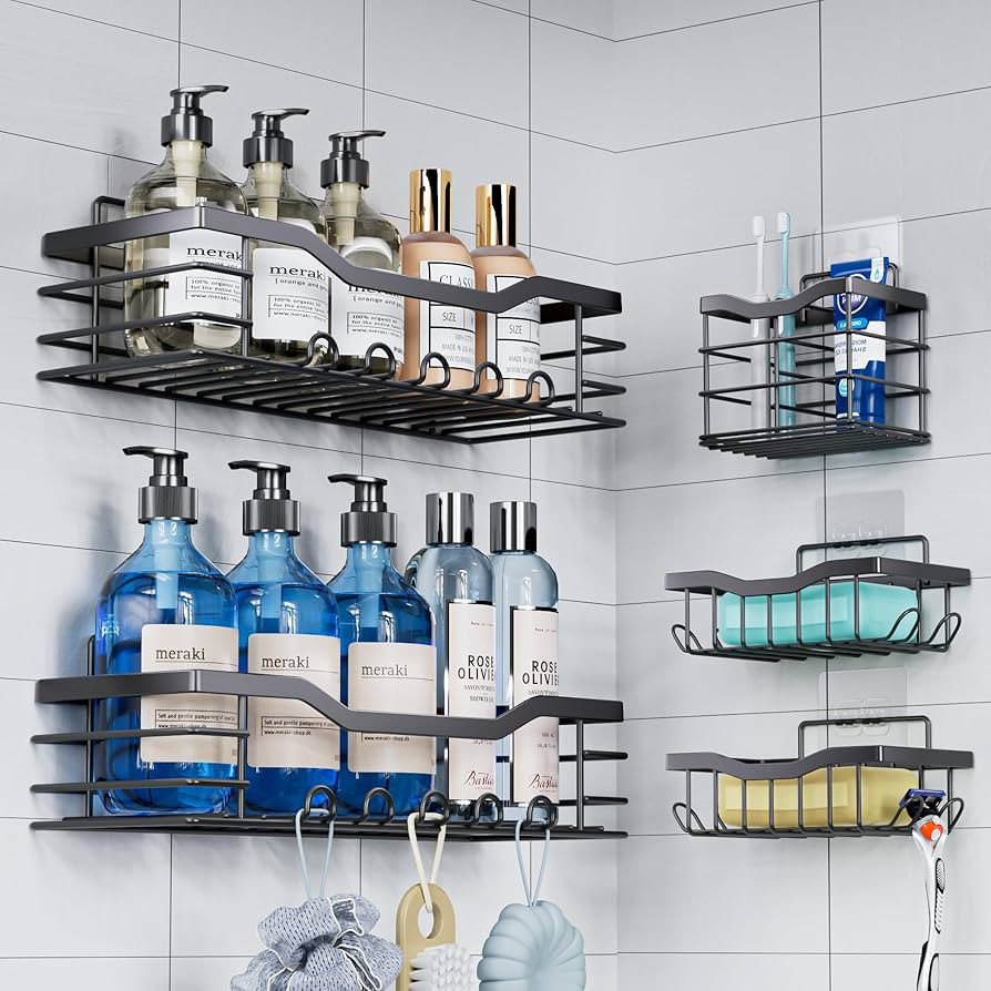 Shower Caddy, 5 Pack Shower Shelf for Inside Shower, Stainless Steel Bathroom Shower Organizer Ad... | Amazon (US)