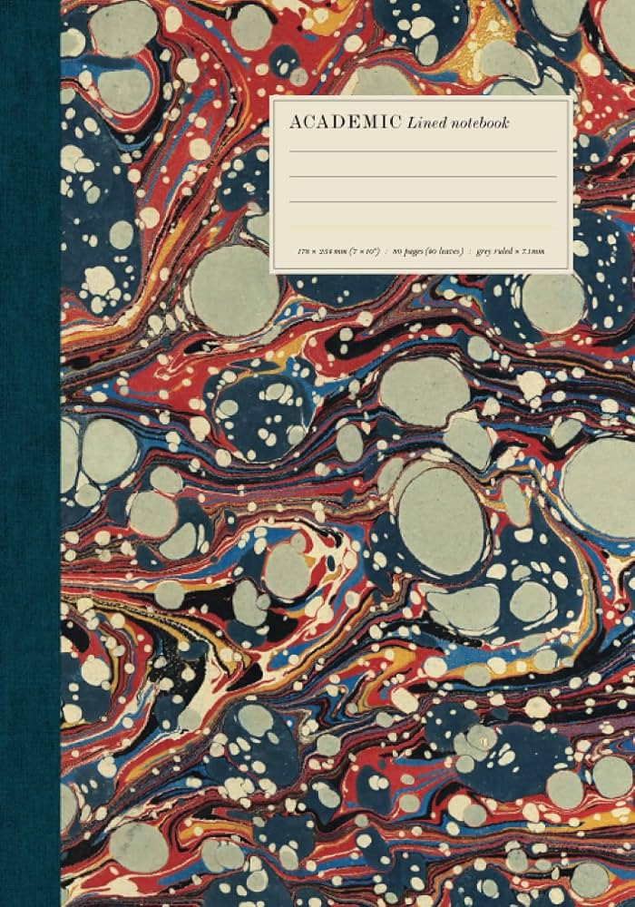 Academic notebook: vintage-style marbled paper effect cover, college ruled paperback, cream paper... | Amazon (US)