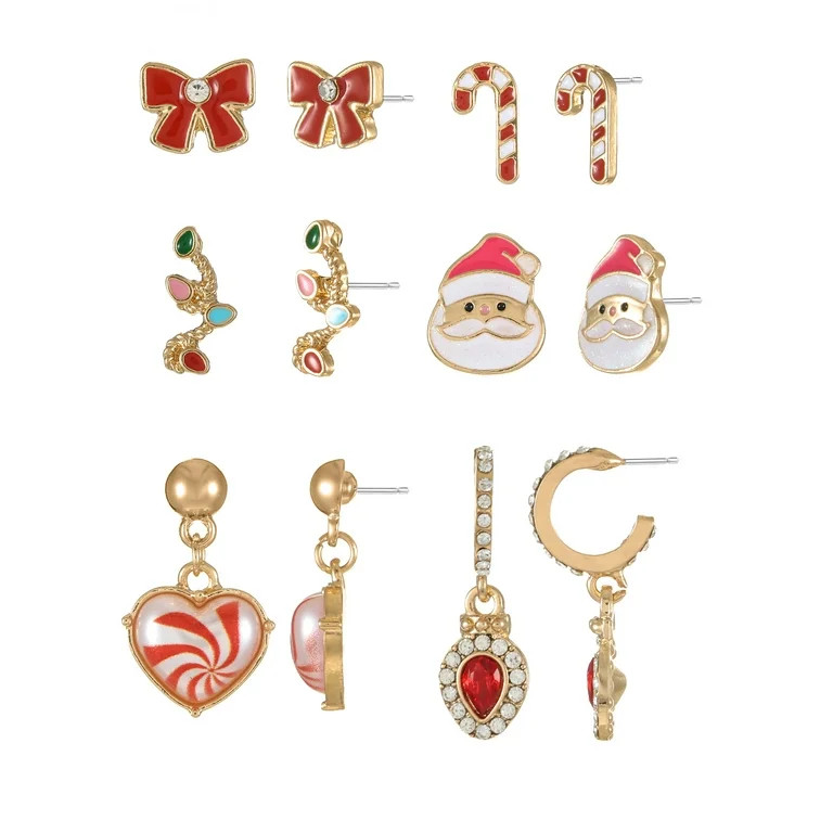 Holiday Time Studs and Drop Earrings, 6 Pairs | Walmart (US)