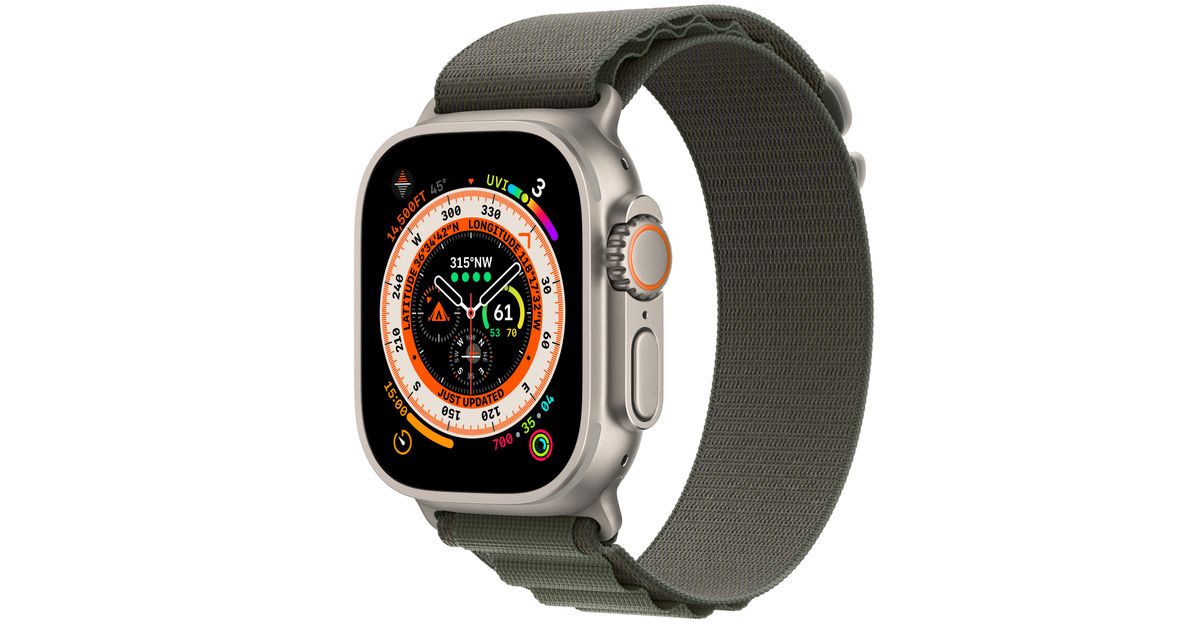 Apple Watch Ultra GPS + Cellular, 49mm Titanium Case with Green Alpine Loop - Medium | Apple (US)