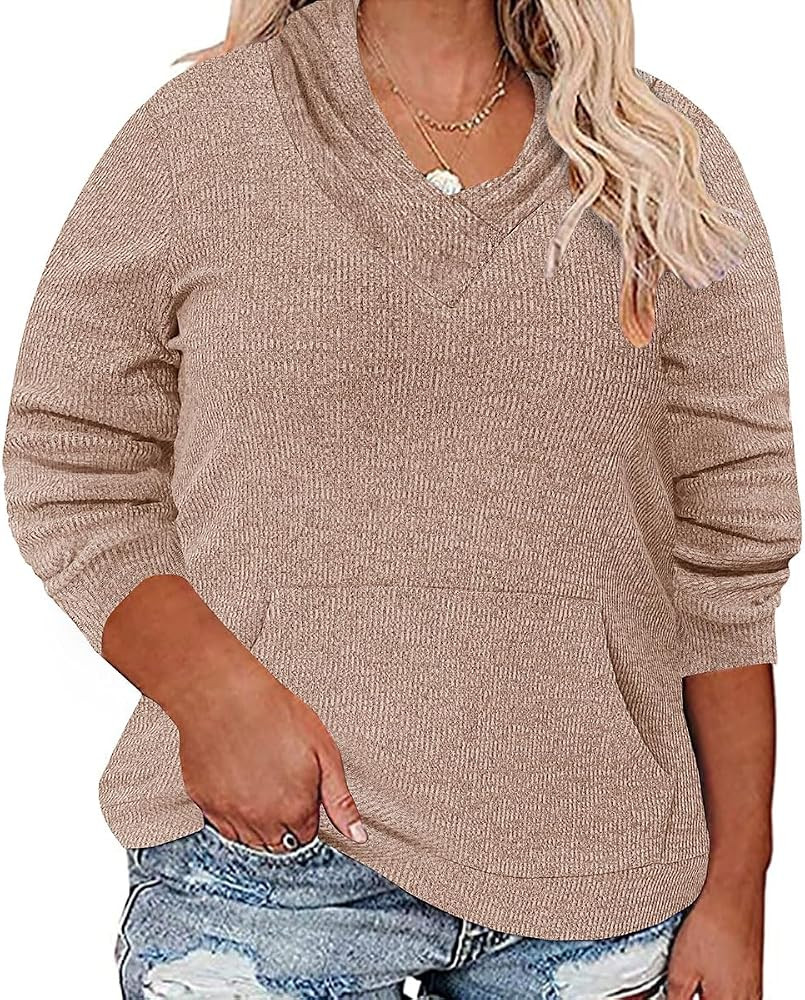 CARCOS Plus Size Hooide Women Long Sleeve Fall Pocket Hooded Sweatershirt XL-5XL | Amazon (US)