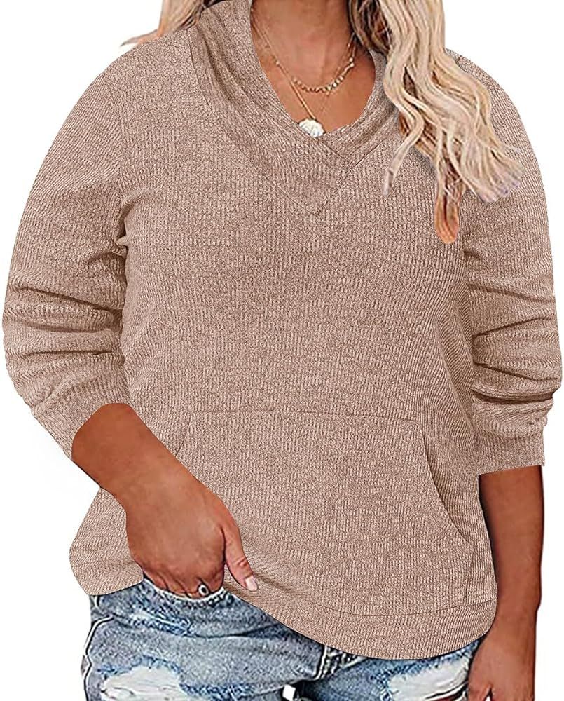 CARCOS Plus Size Hooide Women Long Sleeve Fall Pocket Hooded Sweatershirt XL-5XL | Amazon (US)