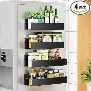 Vetacsion 4 Pack Moveable Fridge Magnetic Spice Racks,Metal Black | Amazon (US)