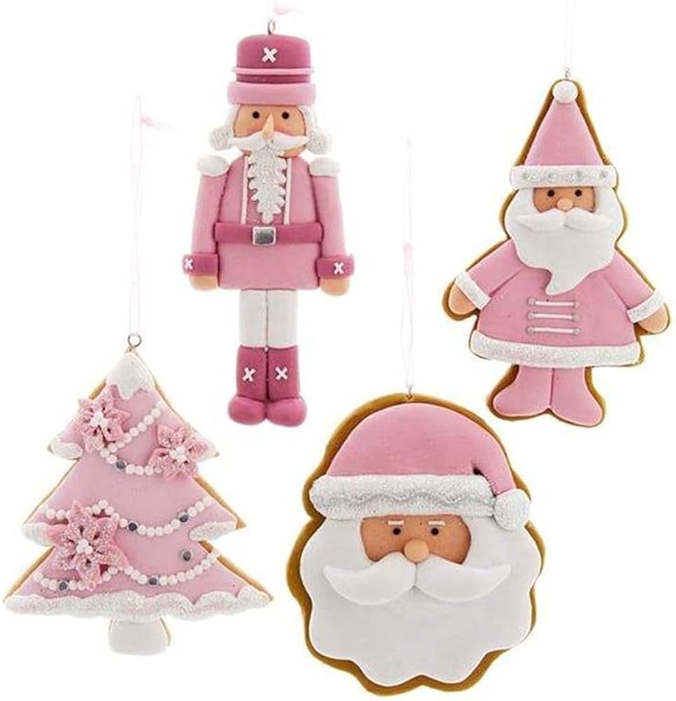 Amazon.com: Kurt S. Adler 4.5" Set of 4 Pink and White Claydough Cookie Ornaments Santa, Nutcrack... | Amazon (US)