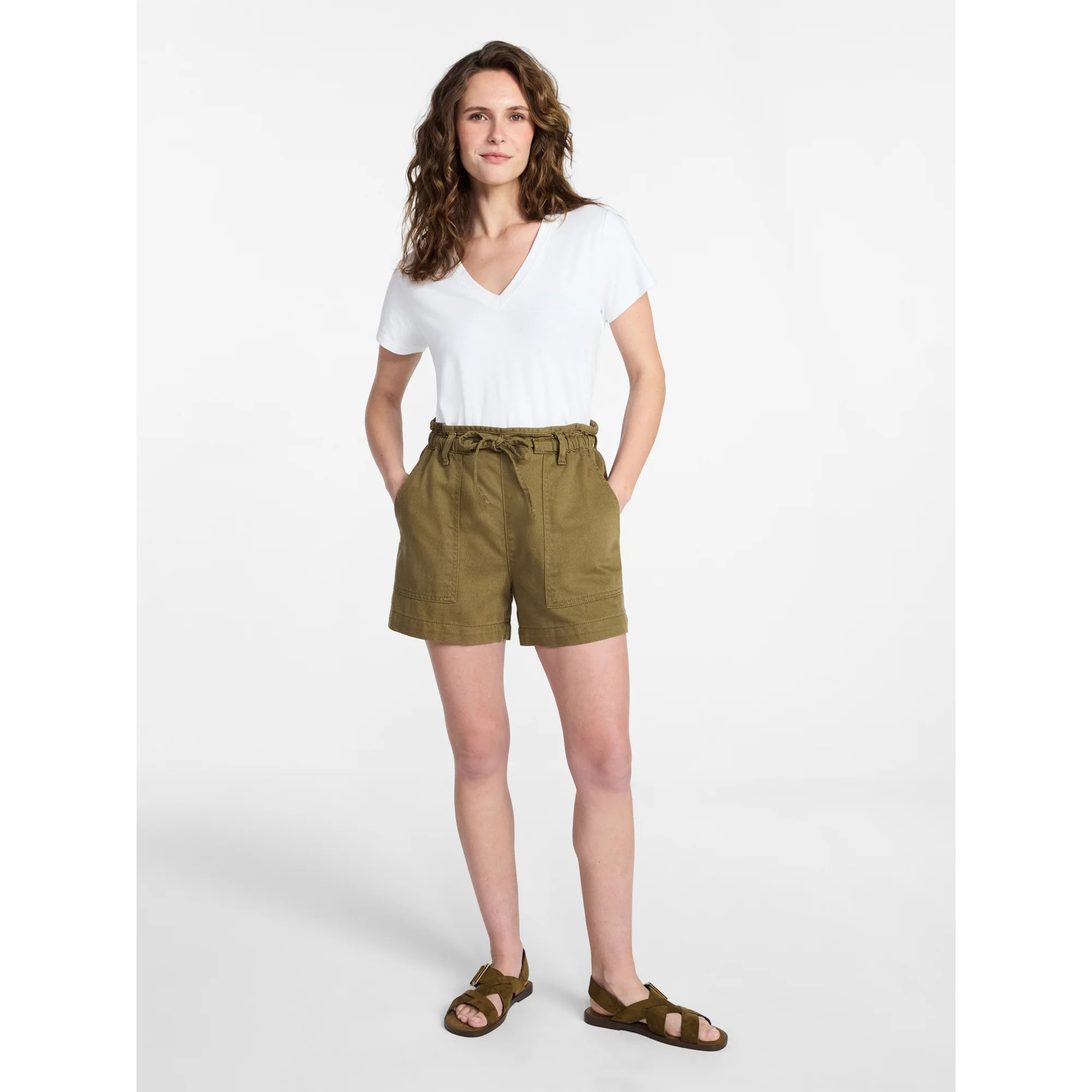 Time and Tru Women's Drapey Twill Utility Shorts, 4" Inseam, Sizes XS-XXXL | Walmart (US)