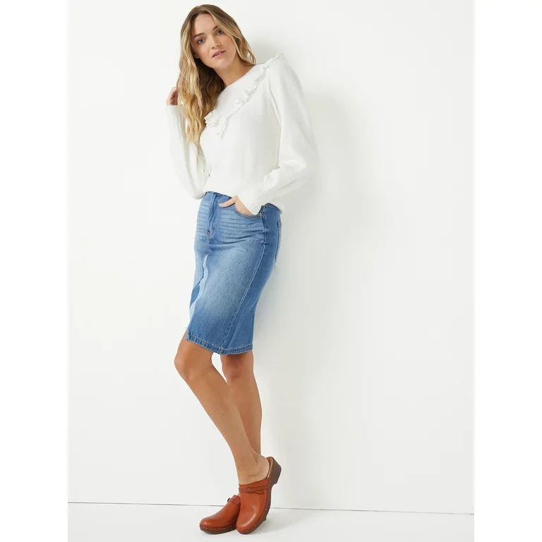 Time and Tru Women’s 100% Cotton Patchwork Denim Skirt | Walmart (US)