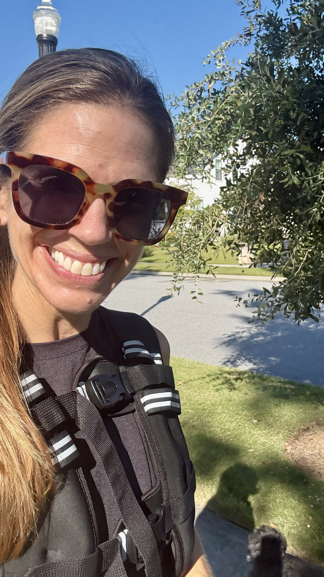 Morning walk in my weighted vest listening to my Book club book for October. Love this 20lb vest! I feel so much more snatched in my core when wearing this!