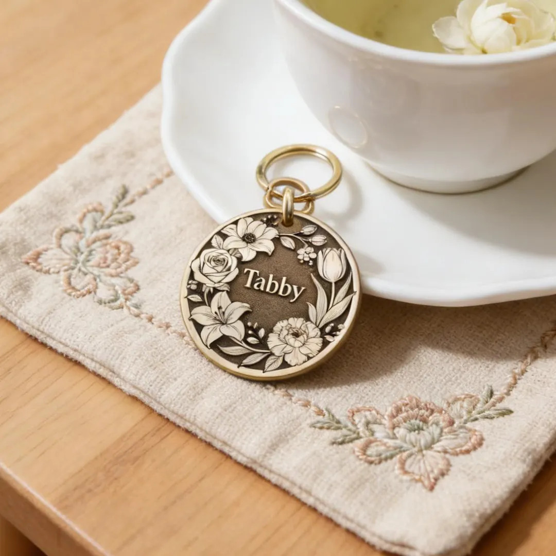 Personalized Brass Pet ID Tag | Floral Half Wreath Dog Collar Name Plate - Etsy | Etsy (Global)