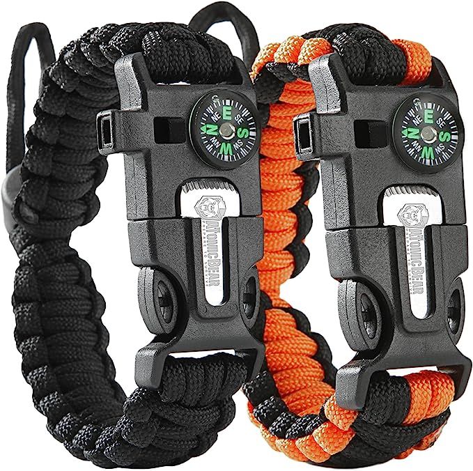 Amazon.com: Atomic Bear Paracord Bracelet (2 Pack) - Adjustable - Fire Starter - Loud Whistle - P... | Amazon (US)