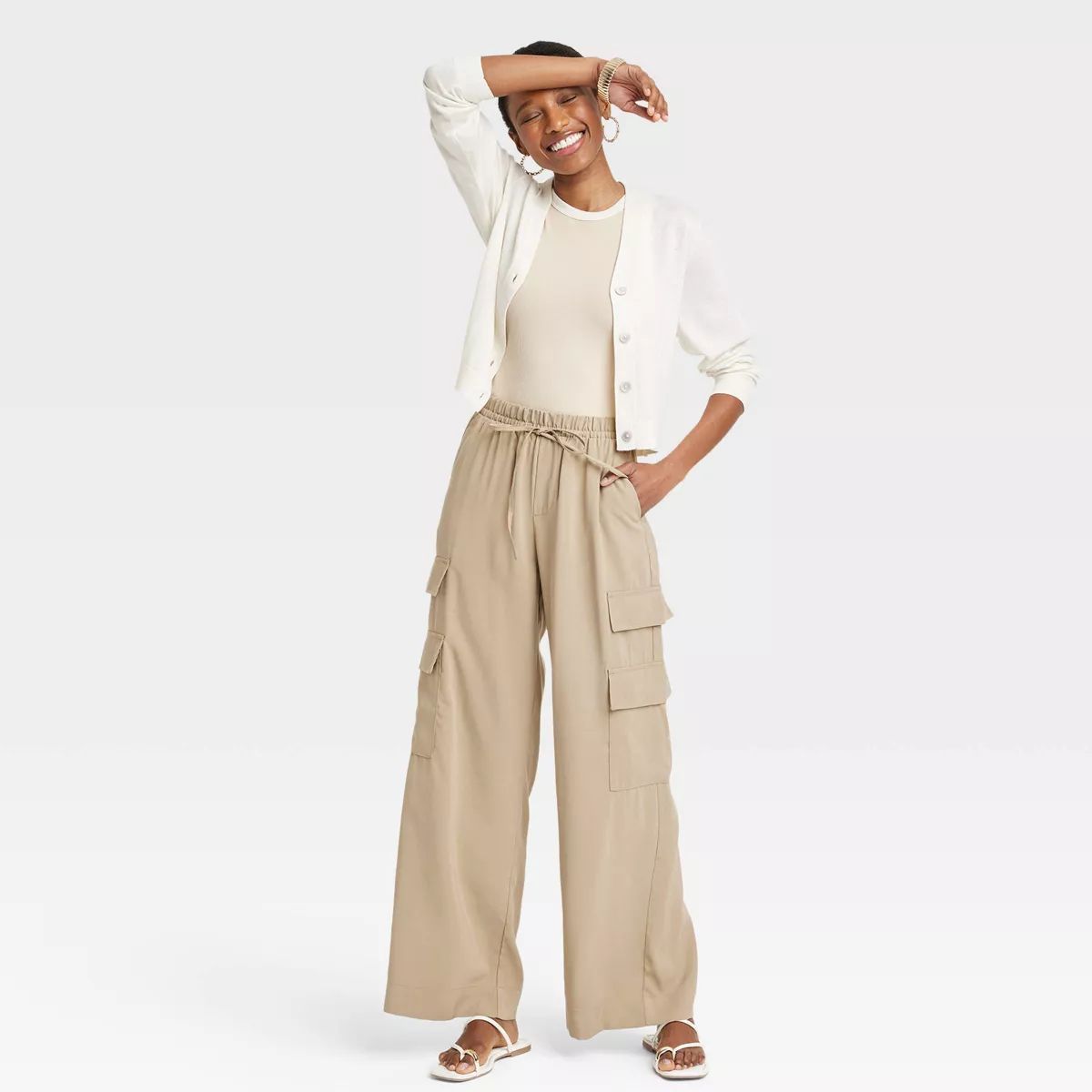 Women's High-Rise Wide Leg Cargo Pants - A New Day™ Light Brown L | Target