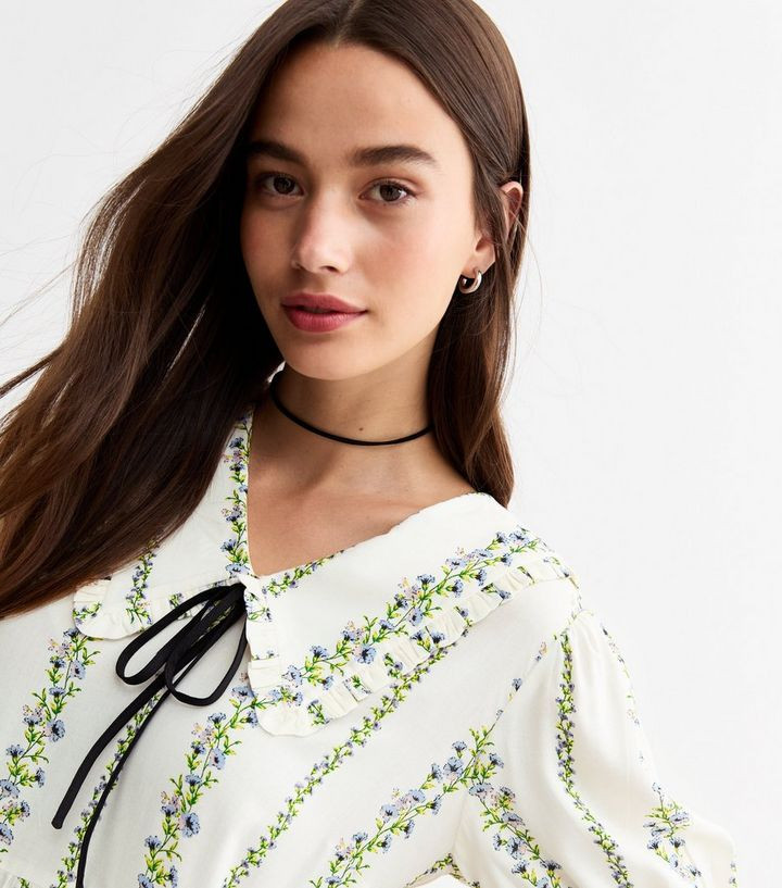 White Tie Collar Floral Print Mini Dress
						
						Add to Saved Items
						Remove from Saved ... | New Look (UK)