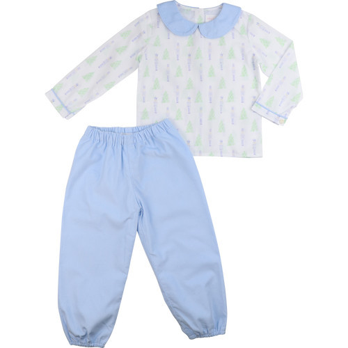 Green And Blue Nutcracker And Christmas Tree Corduroy Ankle Pant Set | Cecil and Lou