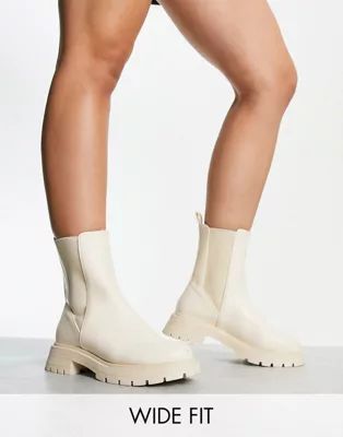 ASOS DESIGN Wide Fit Alfie chunky chelsea boots in off white | ASOS (Global)