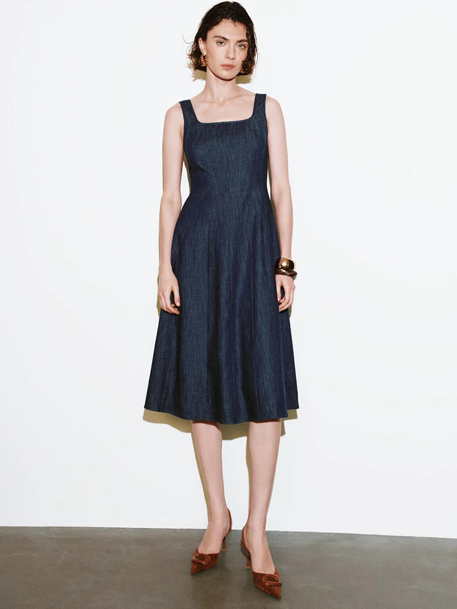 Scoop Neck Sleeveless Denim Dresses | Urban Revivo