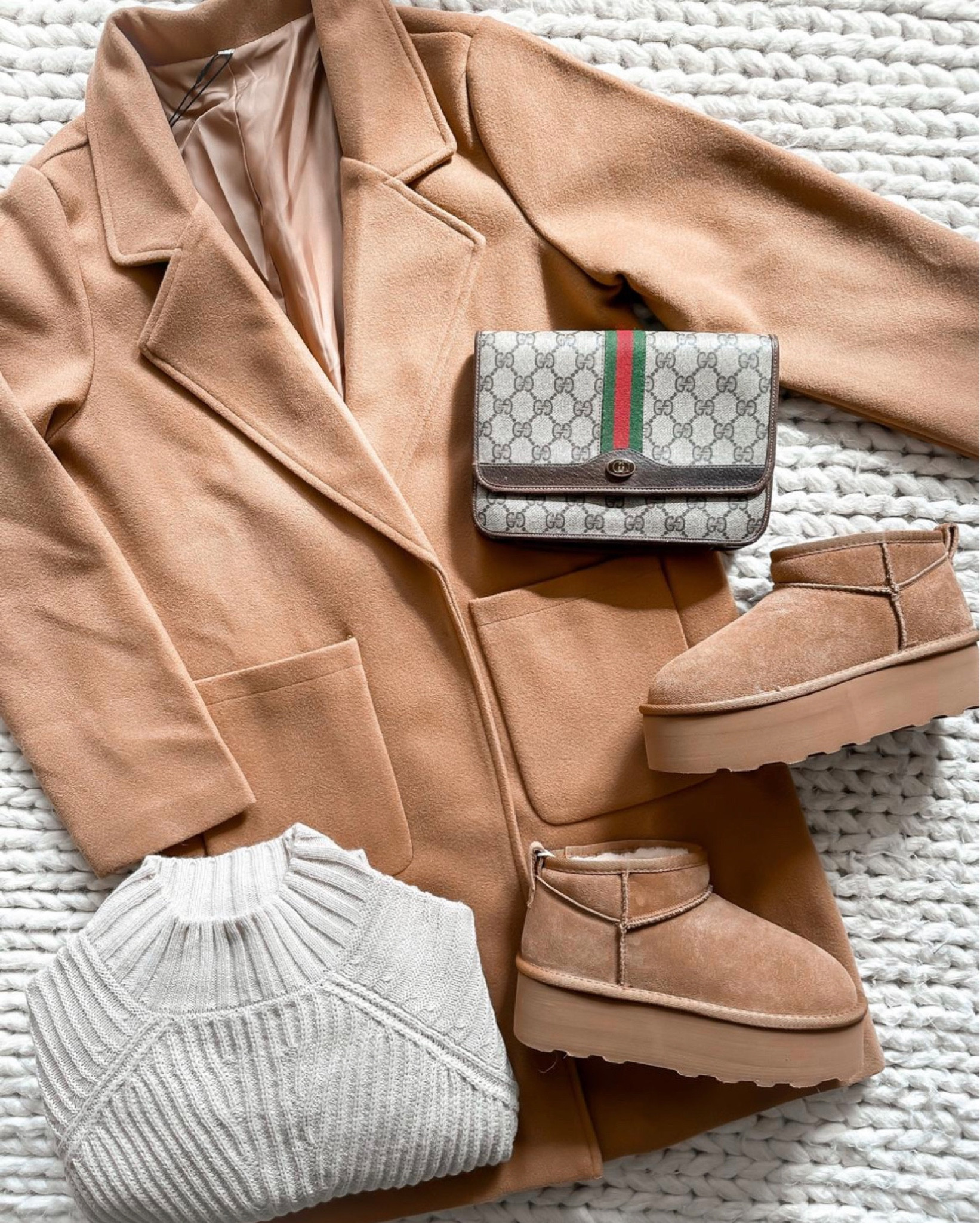 Ugg dupe 
Platform Ugg dupe
Tan coat
Camel coat
Gucci bag
Sweater dress 
#LTKunder50 #LTKFind #LTKitbag